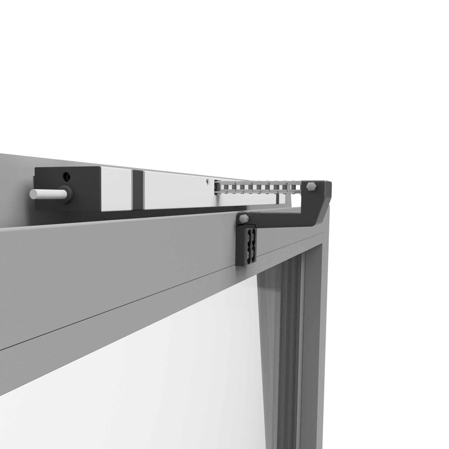 Zubehör Konsolenset KCDM BF/IOX/SW Konsolenset KCDM BF/IOX/SW in Schwarz (RAL 9005), bestehend aus Flügelbock mit Blende, zwei Konsolen, Endstücken, Zylinderstift, Bolzen und Schrauben – zur Rahmenmontage an einwärts öffnenden Kipp-, Klapp- oder Drehfenstern mit bis zu 60° Öffnungswinkel.