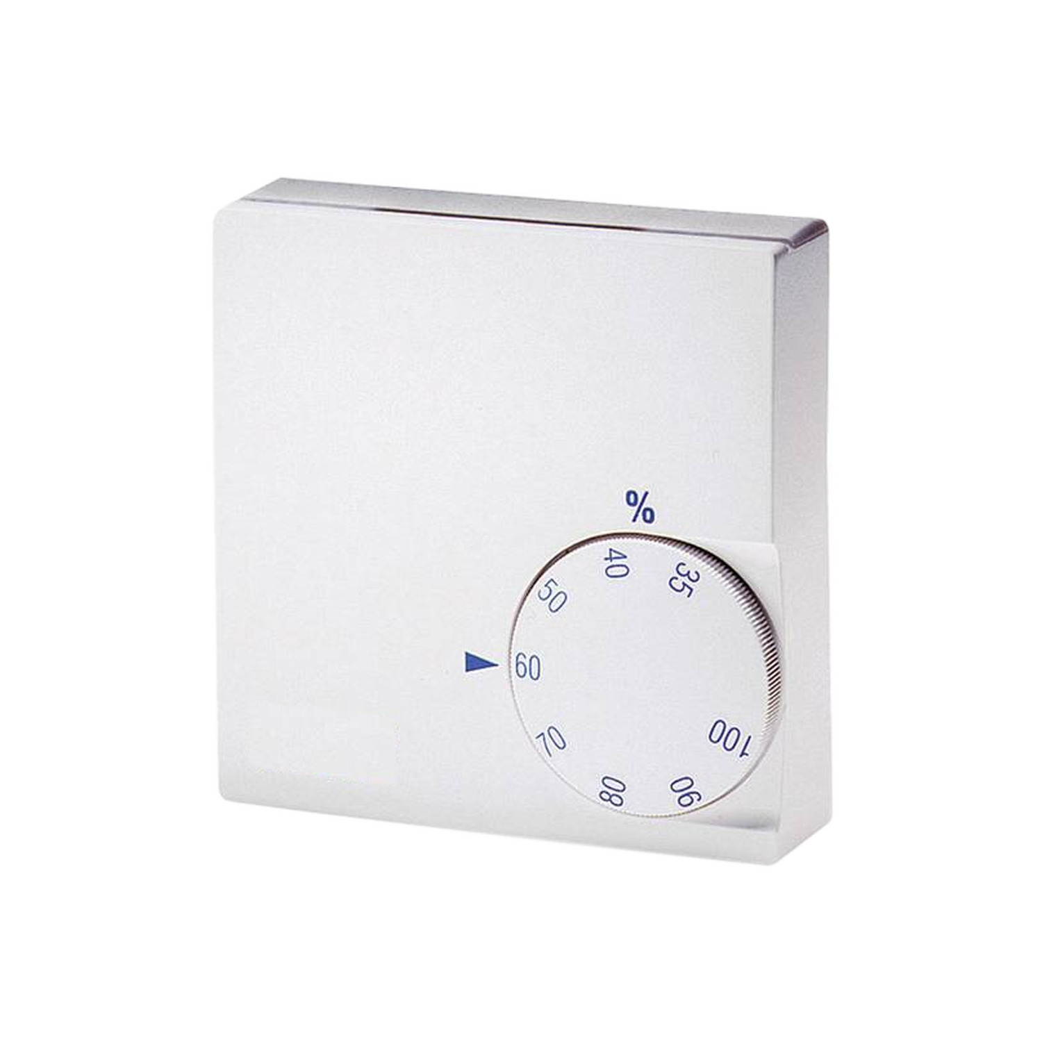 Kingspan STG Feuchtesensor FS-3095/AP im weißen Aufputzgehäuse. Robuster Sensor zur Feuchteregelung mit integriertem Sollwertsteller für den Bereich von 30 % bis 95 % relativer Luftfeuchtigkeit. Geeignet für die Wandmontage in trockenen Innenräumen
