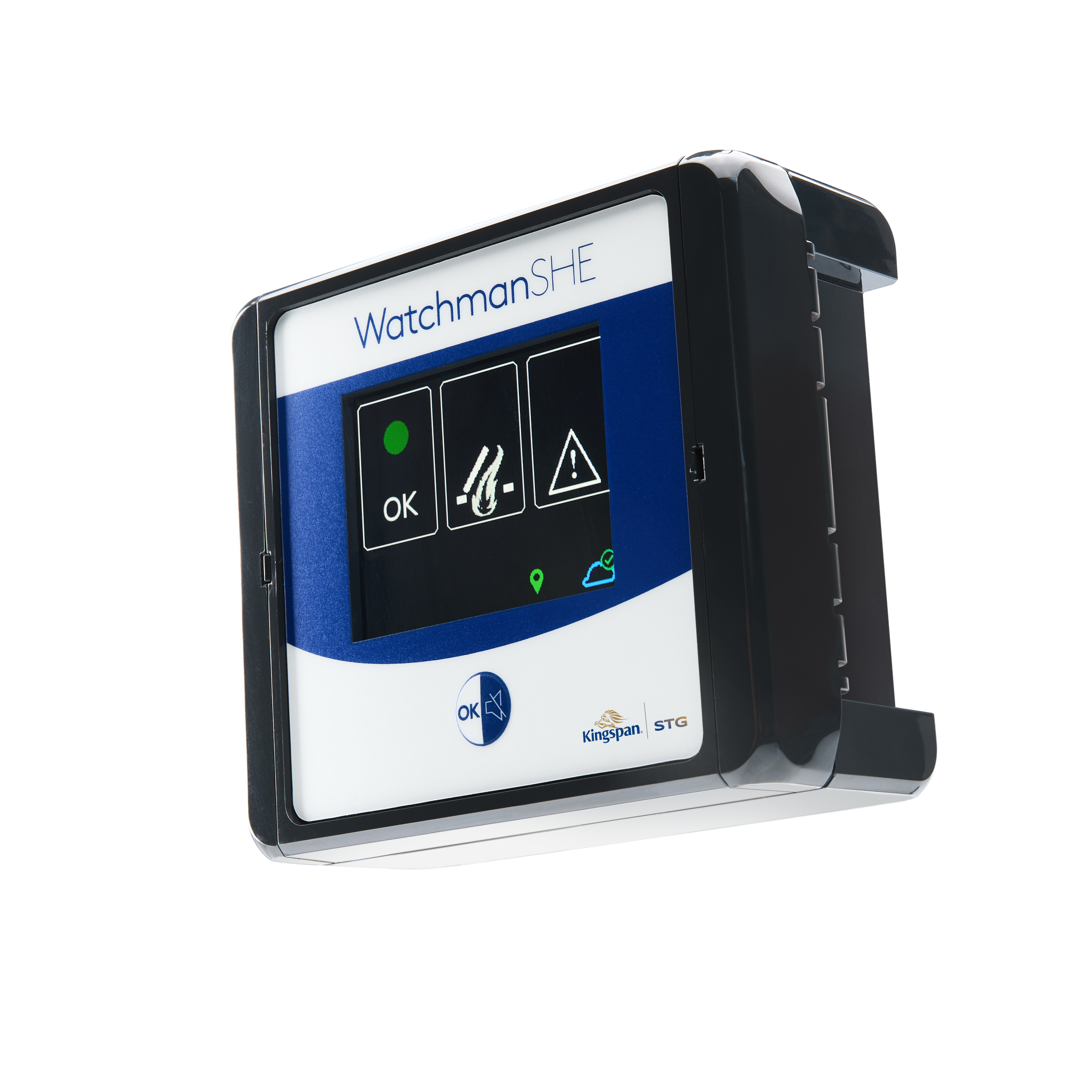 WatchmanSHE Fernüberwachungssystem für RWA-Steuerungen – Echtzeit-Statusübertragung mit USV und LED-Anzeige Das Bild zeigt das WatchmanSHE Fernüberwachungsmodul von Kingspan STG, montiert in einer RWA-Anlage. Die LEDs signalisieren den aktuellen Zustand der Steuerung, während die integrierte Kommunikationseinheit den Status in Echtzeit an die Kingspan Cloud übe