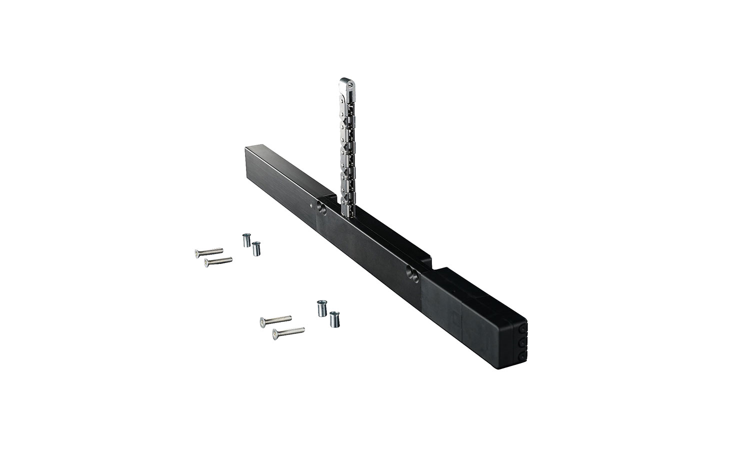 Kettenantrieb CDi 24 V – Verdeckter Fensterantrieb für Lüftung & RWA | Kingspan STG Detailaufnahme eines verdeckt montierten Kettenantriebs CDi 24 V von Kingspan STG in einem Fensterprofil mit ausgefahrener Edelstahlkette
