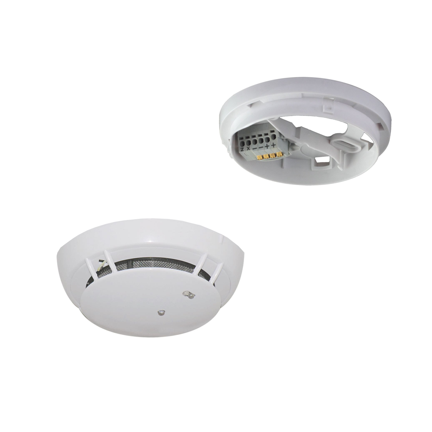 Kingspan STG KDS-Slim Streulicht-Rauchmelder mit Sockel. Kompakter, flacher Rauch- und Wärmemelder für RWA-Systeme, zertifiziert nach DIN EN 54-5 und EN 54-7.