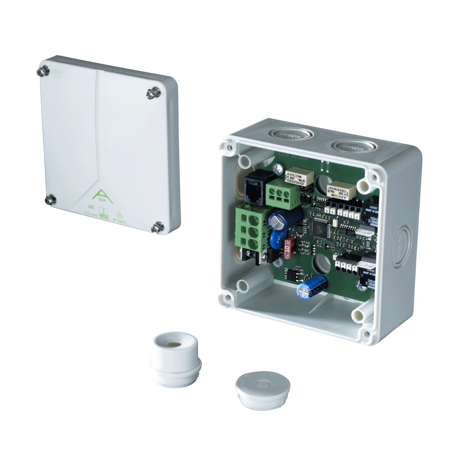 Synchronmodul SM3 von Kingspan STG in kompaktem Gehäuse zur elektrischen Synchronisation mehrerer Fensterantriebe. Das Modul ermöglicht den gleichmäßigen Lauf von bis zu drei Linearantrieben und sorgt für eine zuverlässige Fensteröffnung und -schließung..
